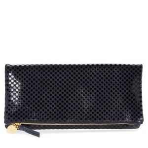 Clare V Foldover Clutch Navy Blue w/ Balck Mini Checks